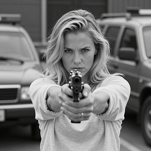 Blonde Woman Pointing Handgun