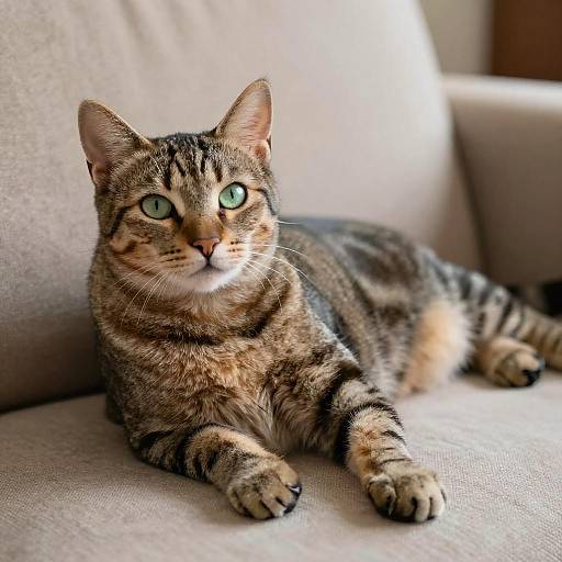 Stunning Tabby Cat on Beige Couch