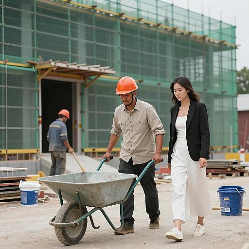 Construction Site with Worker and Businesswoman