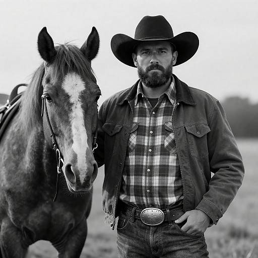 Confident Cowboy with Horse Portrait