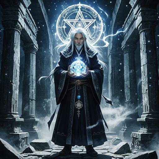 Ancient Mage with Crystal Orb in Mystical Ruins