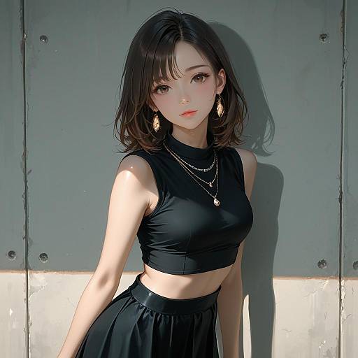 Young Woman in Black Crop Top with Jewelry