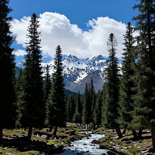 Mountainous Pine Valley with River