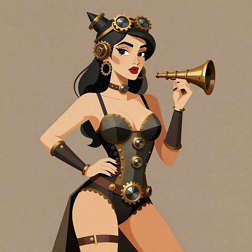 Erotic Woman Cartoon in Cubism Steampunk