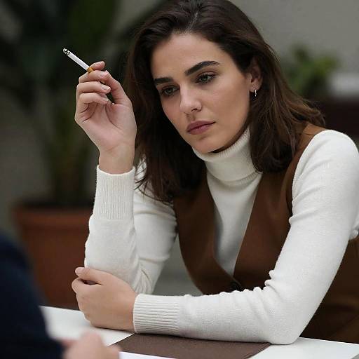 Pensive Woman with Cigarette and Greenery