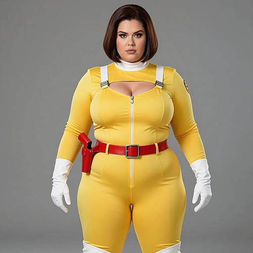 Confident Curvy Woman in Yellow Catsuit