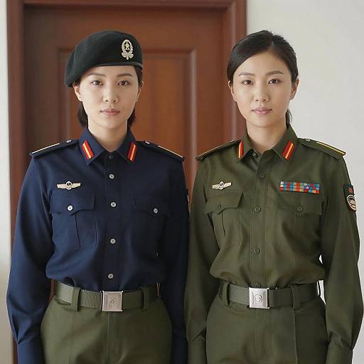 Portrait of Two Asian Women in Military Uniforms