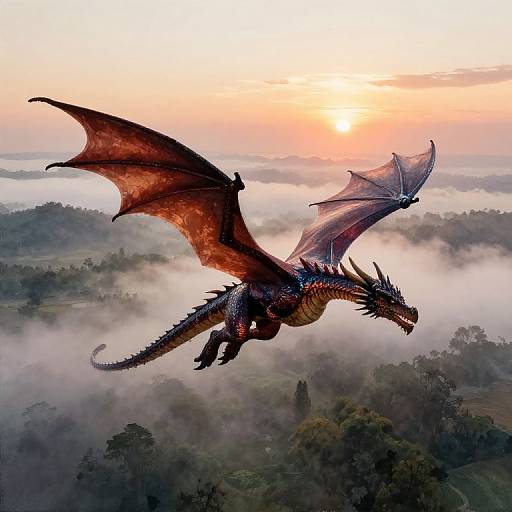 Majestic Dragon Soaring at Sunset