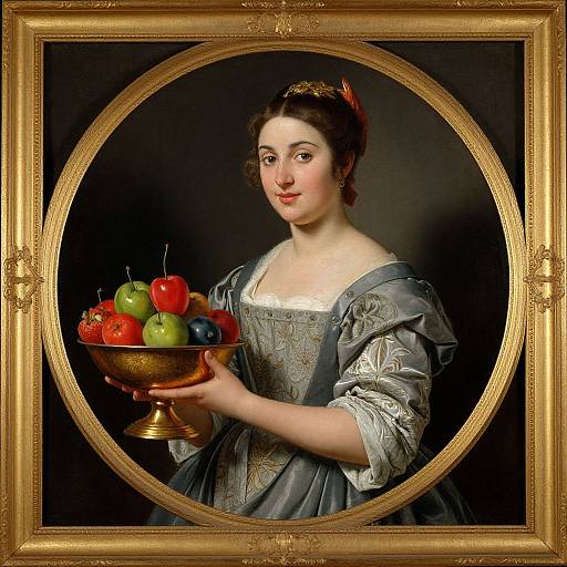 Elegant Period Woman with Fruit Bowl