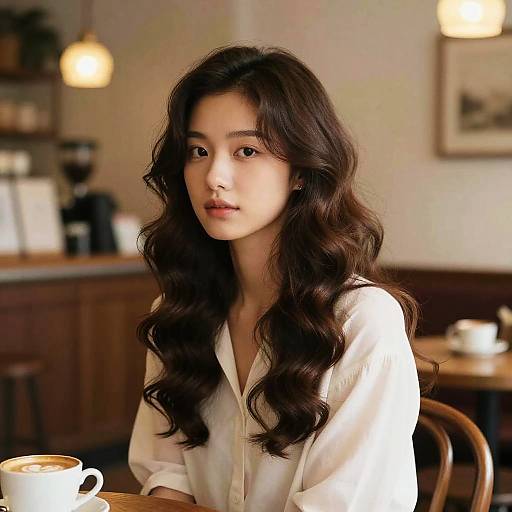 Elegant Loose Waves in Vintage Café