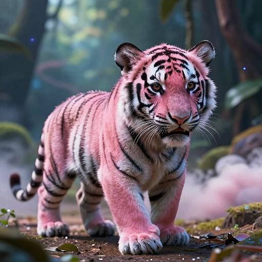 Adorable Pink Baby Tiger in Cosmic Jungle