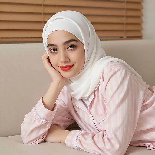 Young Woman in Hijab Reclining Softly
