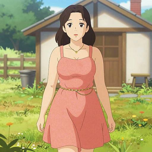 Stylish Woman in Coral Skater Dress