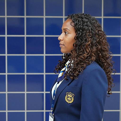 Professional Woman in Profile Against Tiles