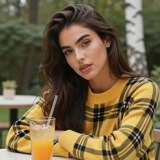 Outdoor Woman in Plaid Sweater