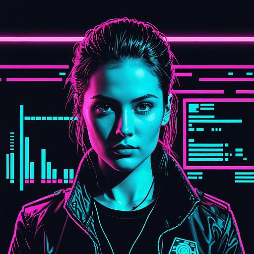 Neon Cyberpunk Female Cybersecurity Analyst