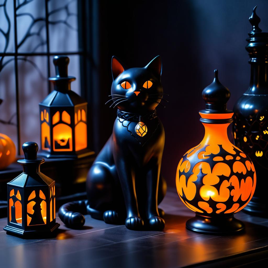 Eerie Halloween Cat and Potion Scene