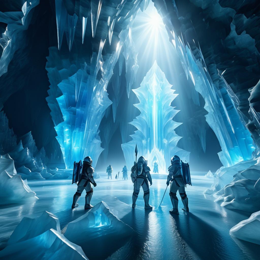 Medieval Explorers in an Ethereal Ice Cave