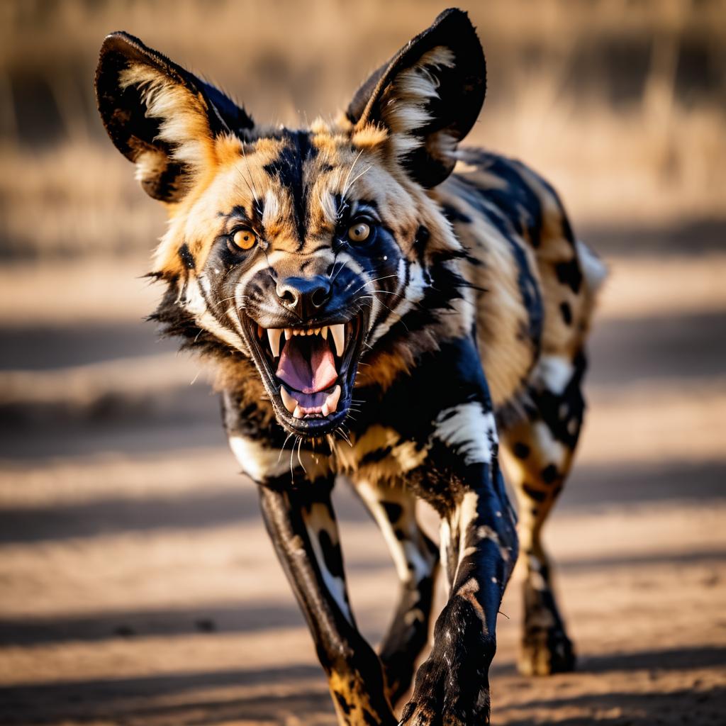 Fierce African Wild Dog Close-Up Shot