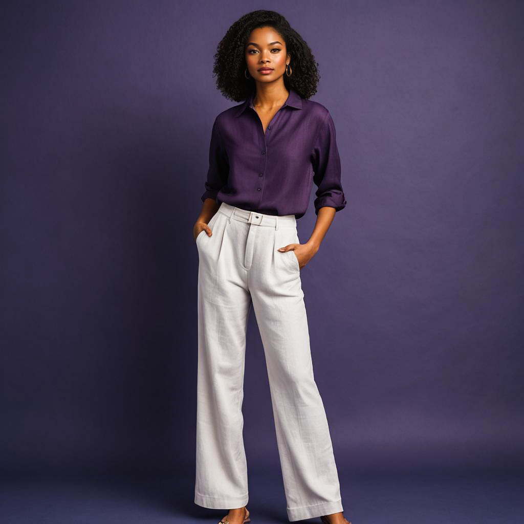 Trendy Young Woman in Linen Outfit