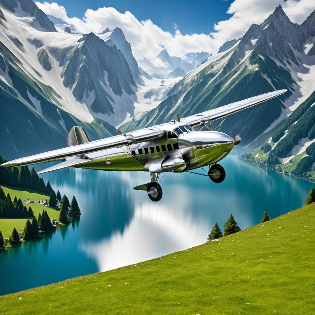 Vintage Grumman Goose Over Alpine Mountains