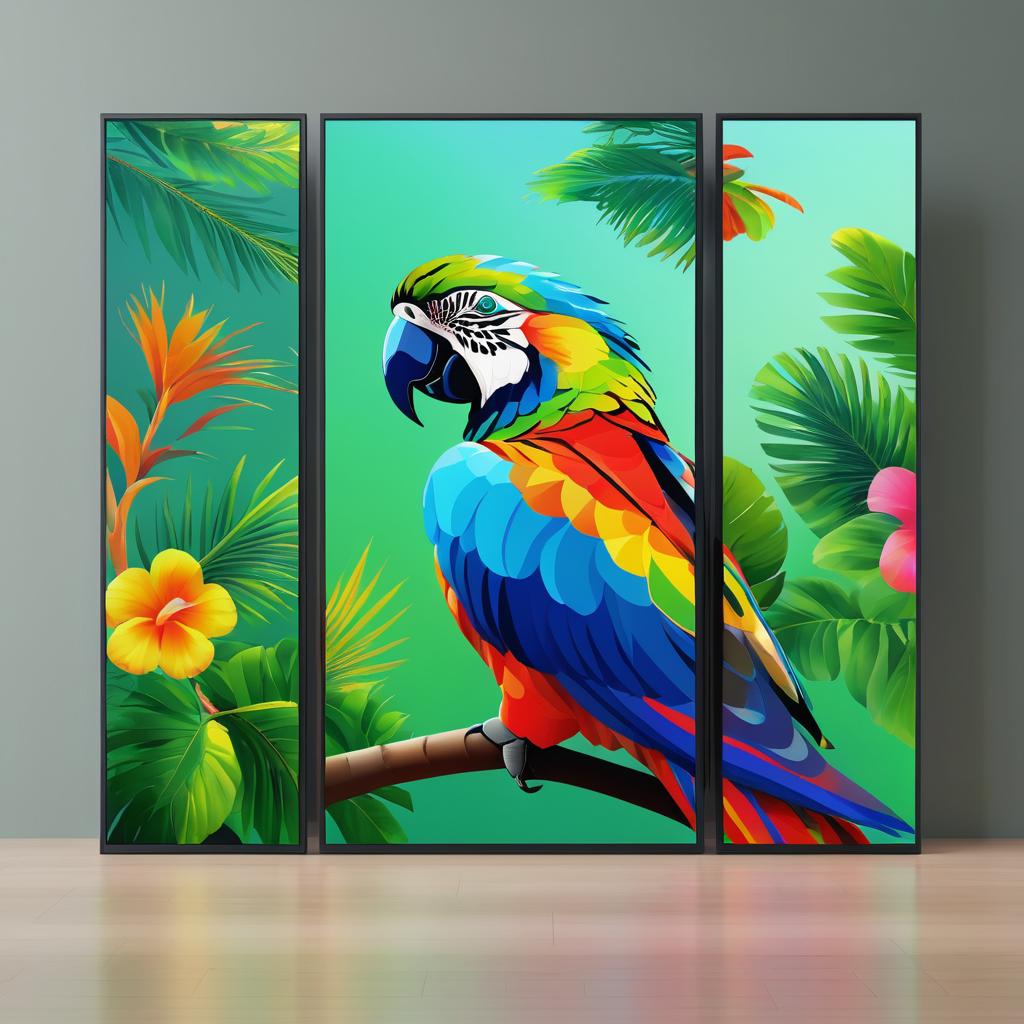 Vibrant Parrot Polyptych Digital Art