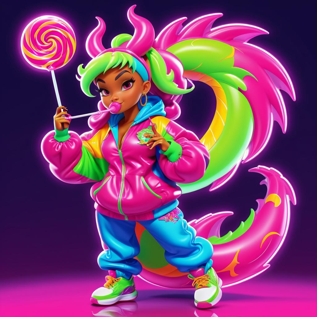 Hip-Hop Cartoon Dragon with Lollipop