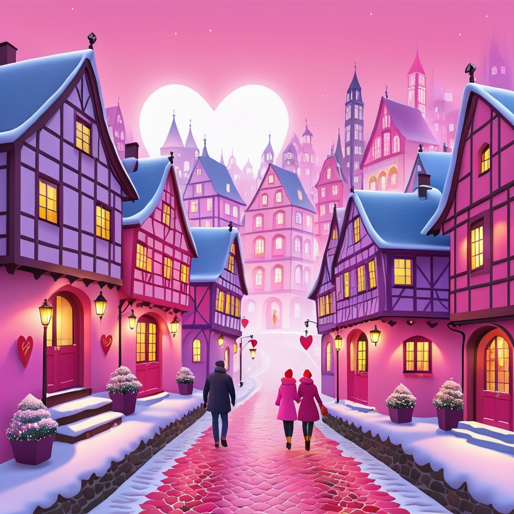 Charming Valentine's Day Village Illustration