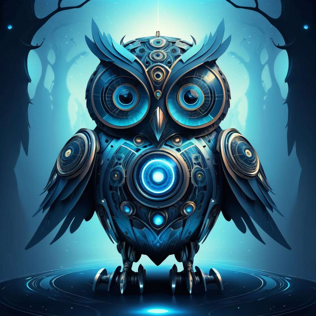 Surreal Robotic Owl Fantasy Illustration