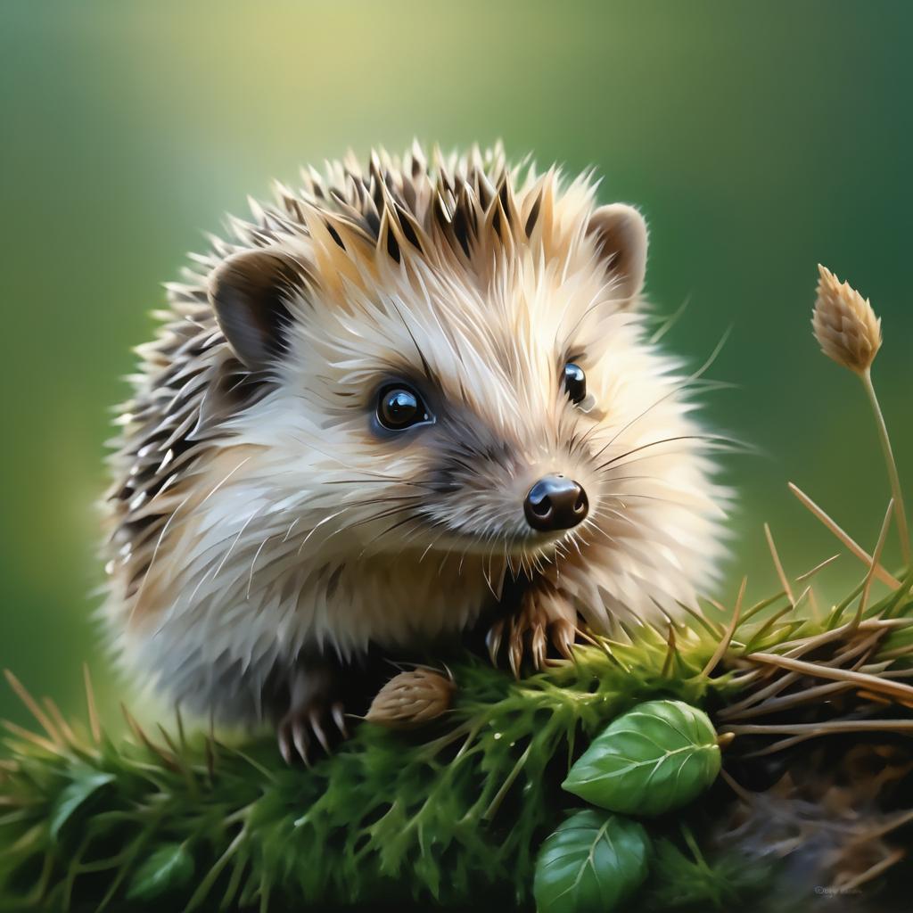 Hyper-Realistic Young Hedgehog Oil Painting