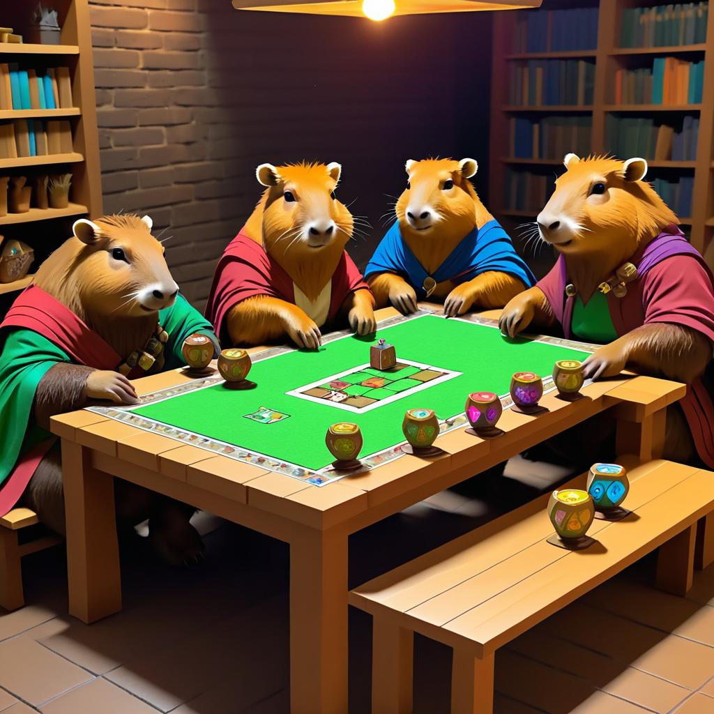 Capybaras Enjoying a D&D Game Night