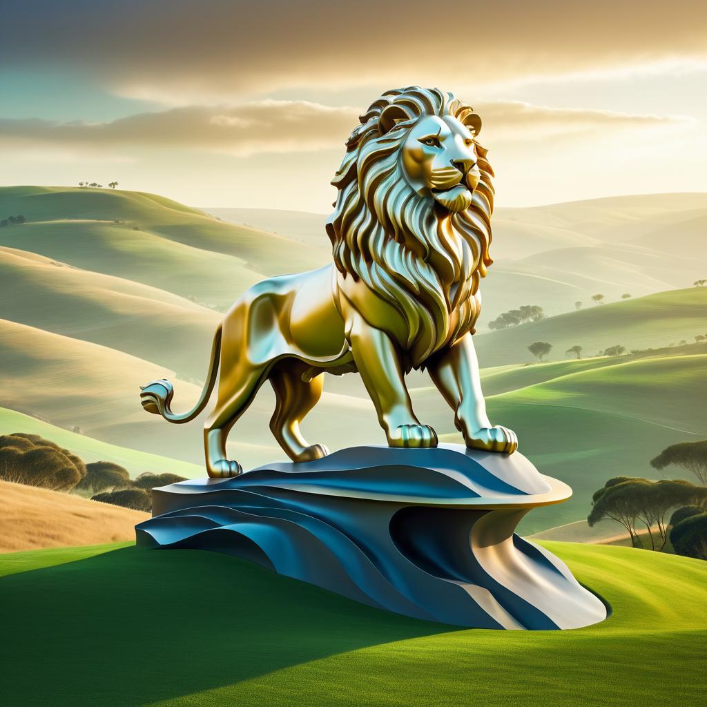 Majestic Floating Lion in Surreal Landscape