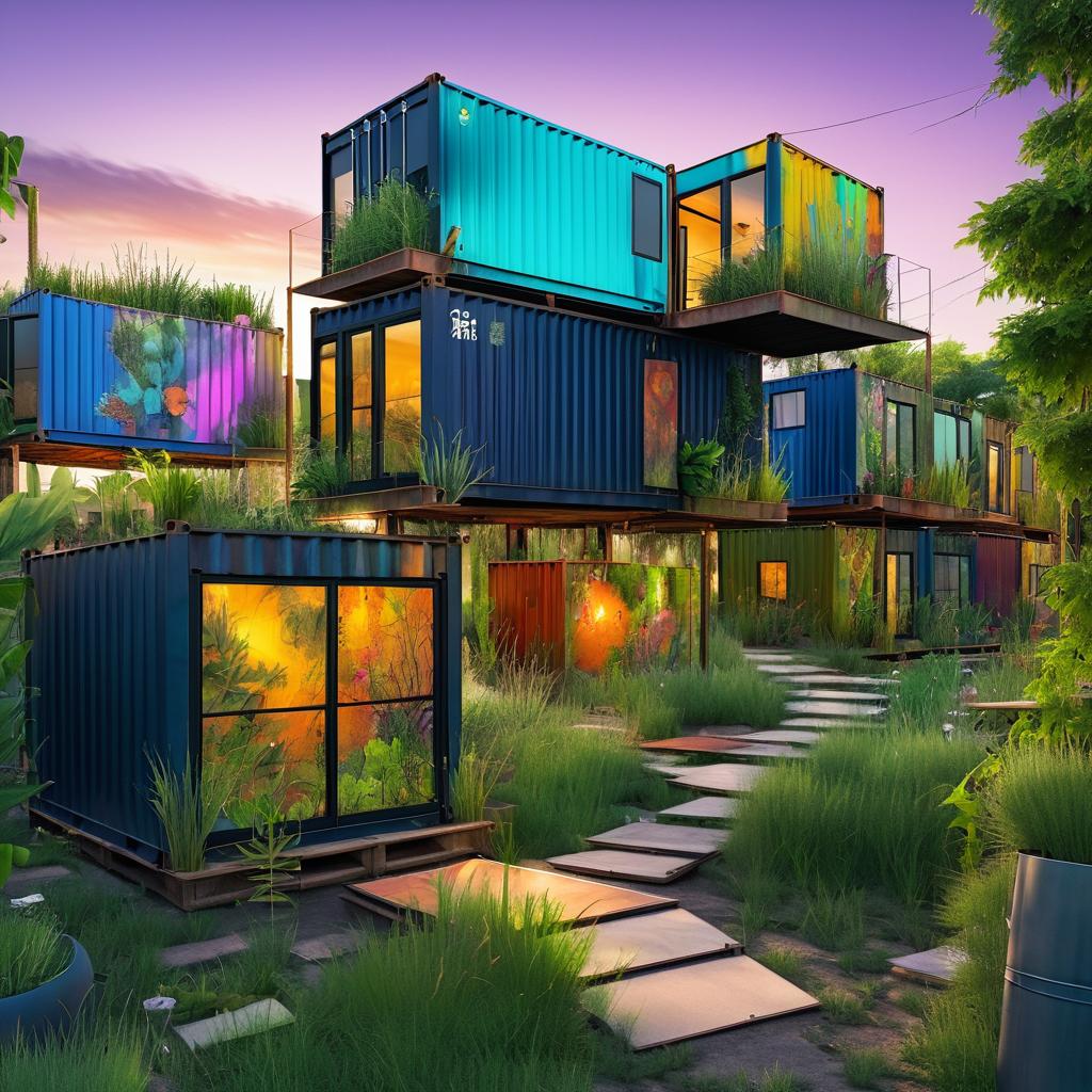 Serene Shipping Container Village in Ruins