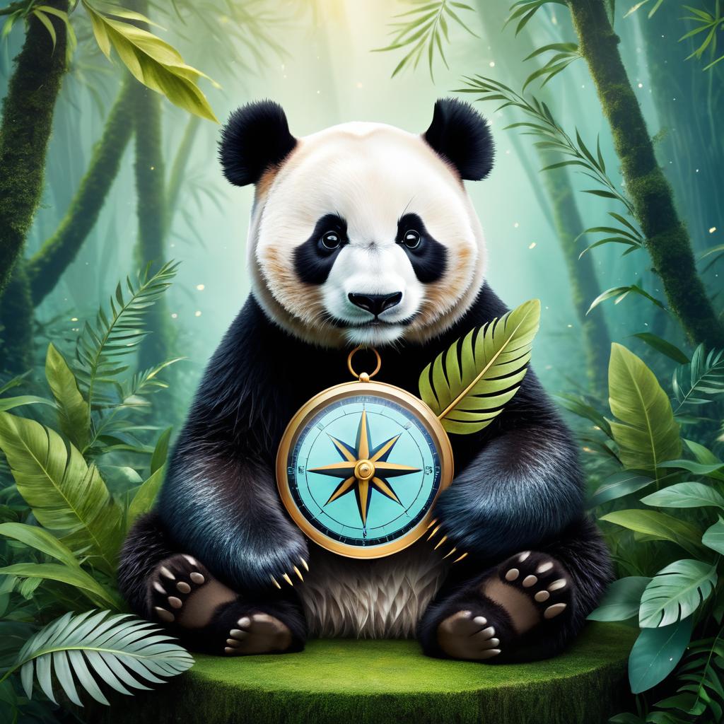 Surreal Panda Compass in Enchanted Garden