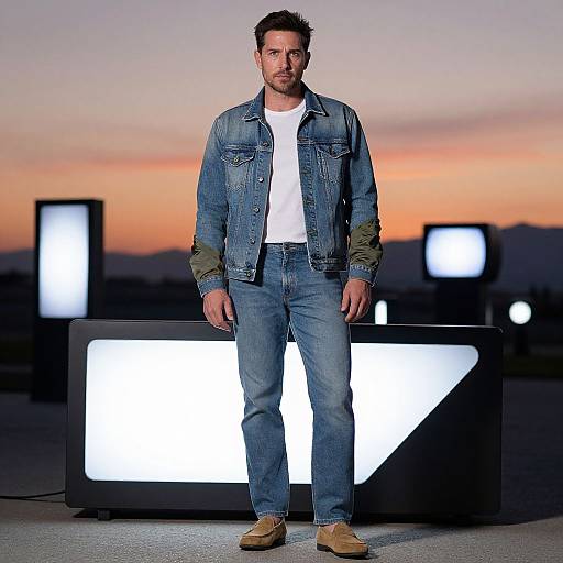 Stylish Man in Denim and Bomber Jacket