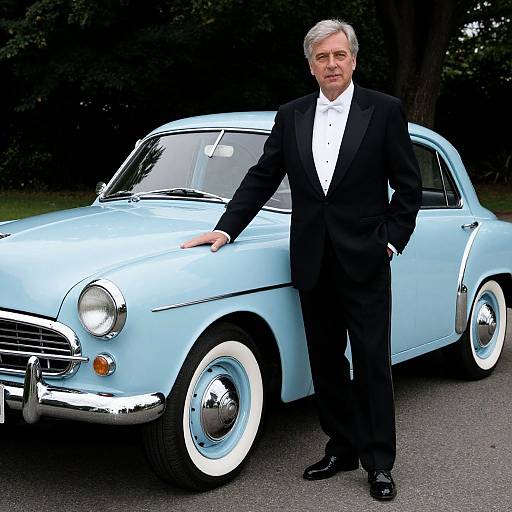 Elegant Man with Vintage Blue Car