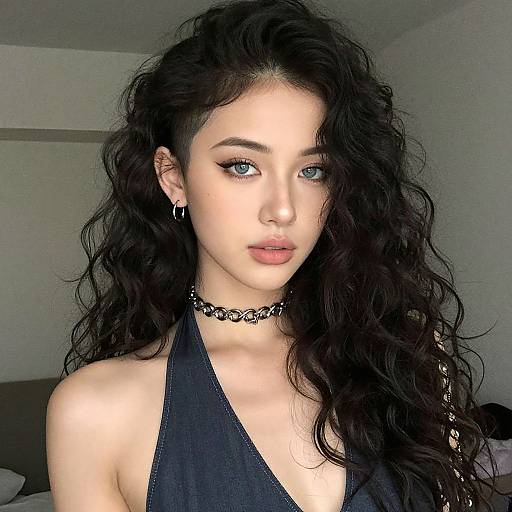 Realistic Portrait of Curly Haired Woman