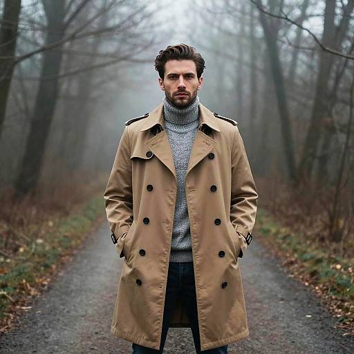 Confident Man in Misty Forest Path
