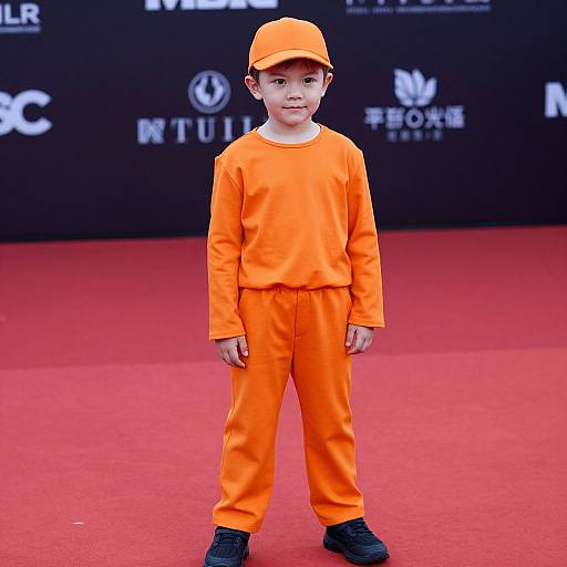 Boy in Orange Costume on Red Carpet