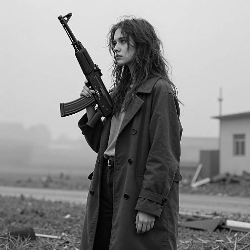 Moody Portrait of a Young Woman with Gun