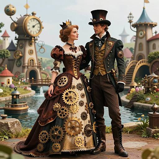 Enchanting Steampunk Couple in Landscape
