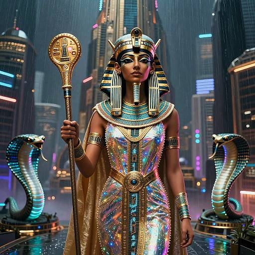 Cyberpunk Cleopatra Empress with Neon Corroboration