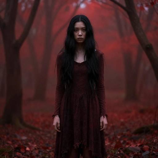 Haunting Forest Figure in Red Light