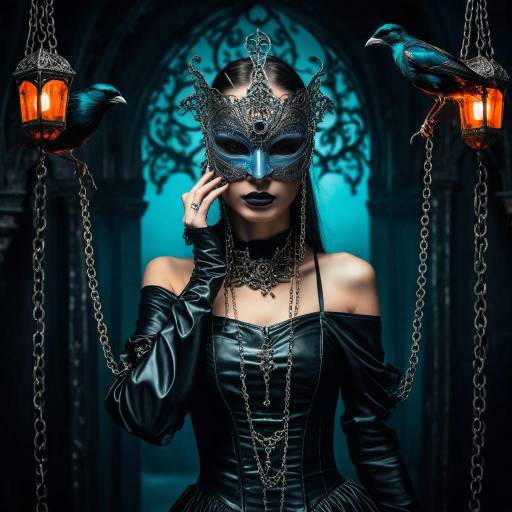 Mysterious Gothic Woman with Intricate Mask
