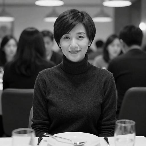 Candid Black-and-White Restaurant Moment