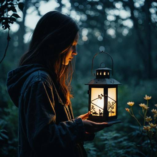Teenage Girl Holding Lantern in Forest Teenage Girl Holding Lantern in Forest
