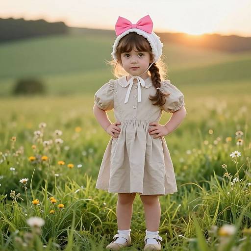 Vintage Girl in Sunlit Meadow