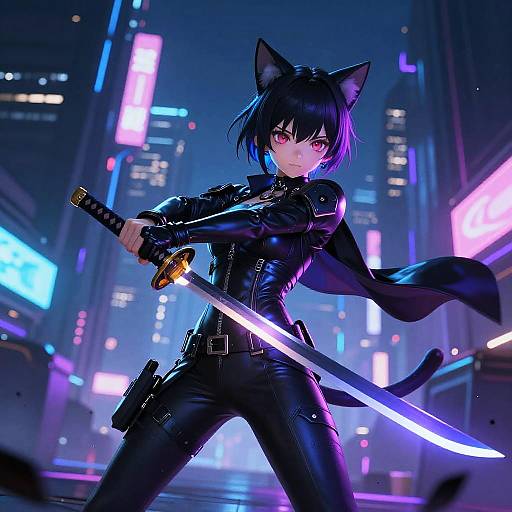 Cyberpunk Cat-Eared Anime Girl