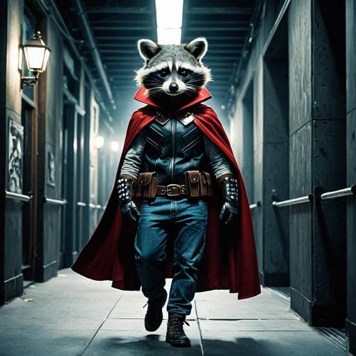 Raccoon in Cape and Bandit Mask Walking