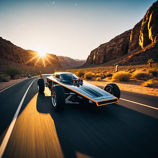 Futuristic Solar-Powered Dragster in Desert Canyon